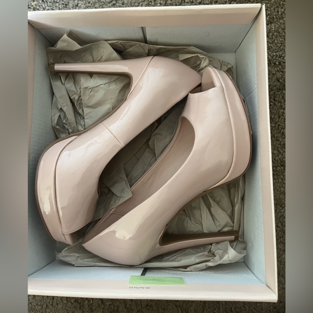 Blush peep toe stilettos